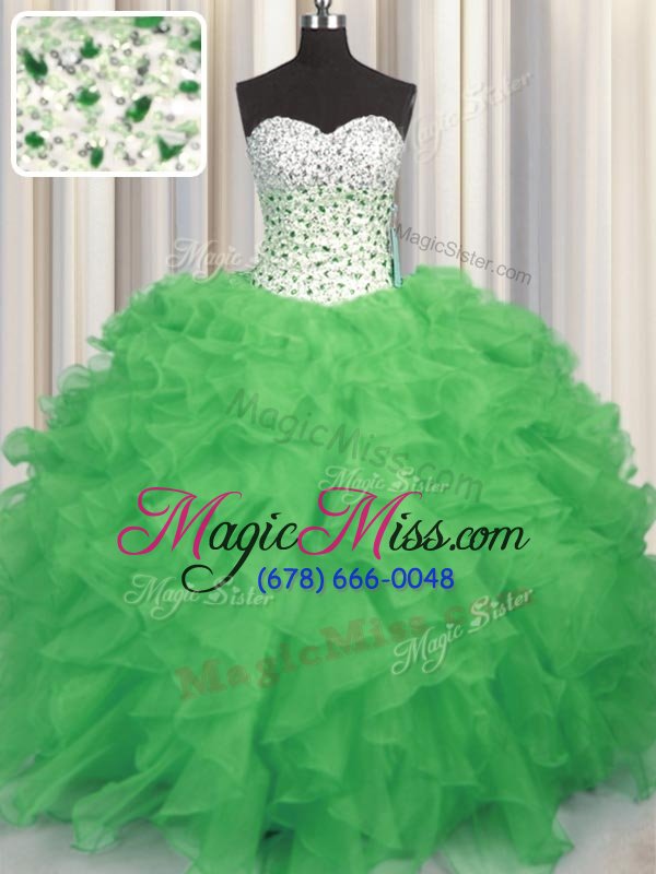 wholesale decent lace up sweetheart beading and ruffles quinceanera dress organza sleeveless