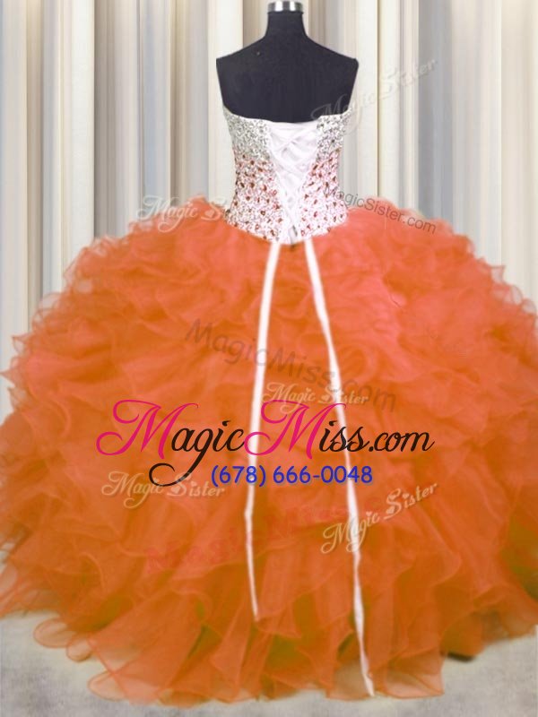 wholesale fantastic orange ball gowns organza sweetheart sleeveless beading and ruffles floor length lace up quinceanera dresses