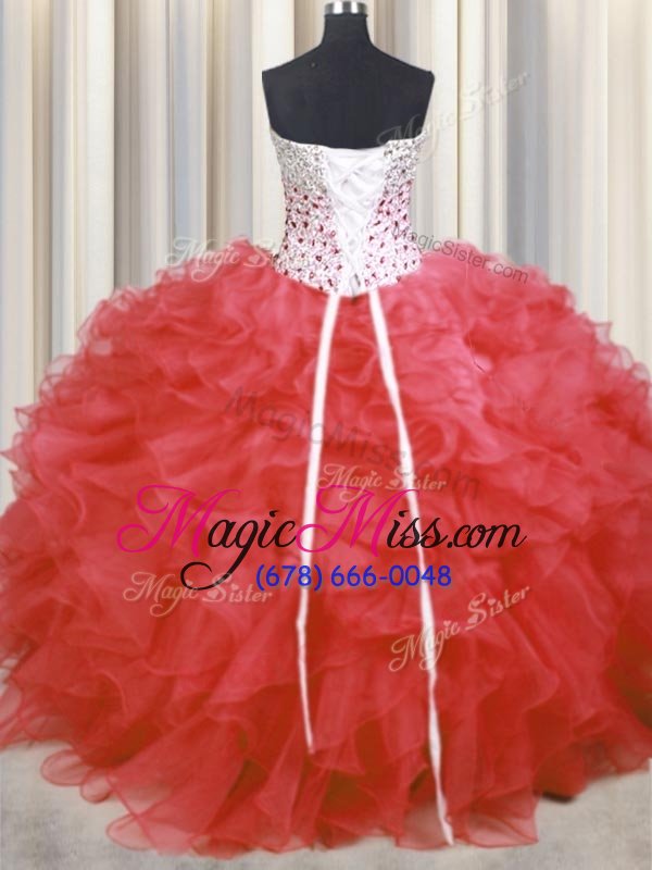 wholesale most popular ball gowns quince ball gowns watermelon red sweetheart organza sleeveless floor length lace up