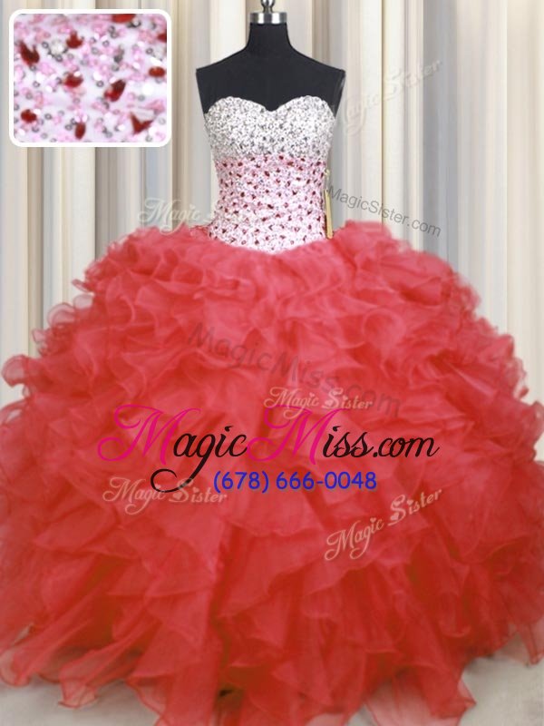 wholesale most popular ball gowns quince ball gowns watermelon red sweetheart organza sleeveless floor length lace up