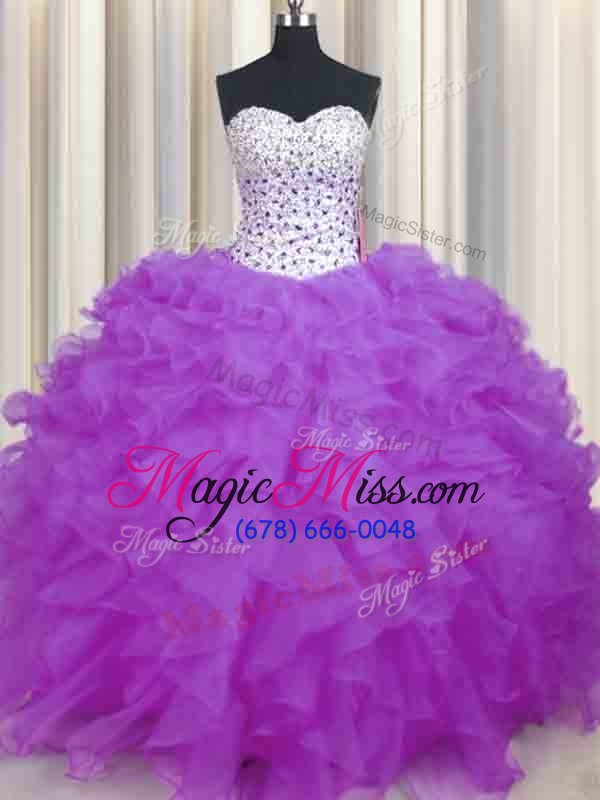 wholesale fancy sweetheart sleeveless organza quinceanera gown beading and ruffles lace up
