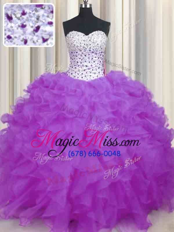 wholesale fancy sweetheart sleeveless organza quinceanera gown beading and ruffles lace up