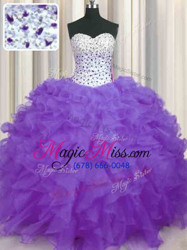 wholesale modest sweetheart sleeveless sweet 16 dresses floor length beading and ruffles lavender organza