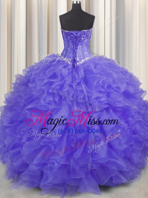 wholesale delicate lavender ball gowns organza sweetheart sleeveless beading and ruffles floor length lace up sweet 16 dress