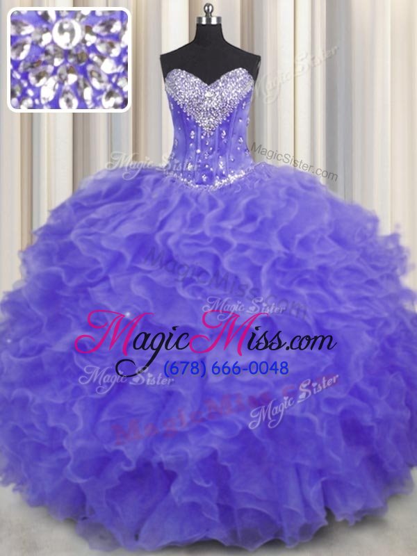 wholesale delicate lavender ball gowns organza sweetheart sleeveless beading and ruffles floor length lace up sweet 16 dress