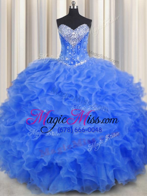 wholesale smart beading and ruffles sweet 16 quinceanera dress royal blue lace up sleeveless floor length