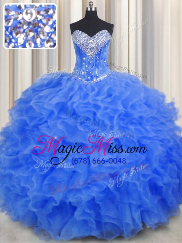 wholesale smart beading and ruffles sweet 16 quinceanera dress royal blue lace up sleeveless floor length