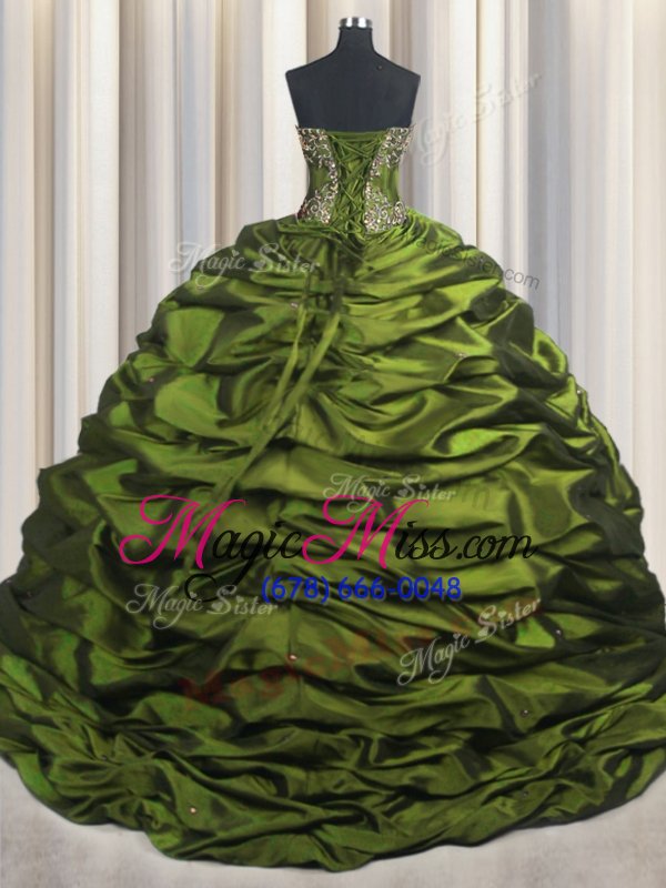 wholesale sumptuous taffeta short sleeves with train quince ball gowns brush train and ruffled layers