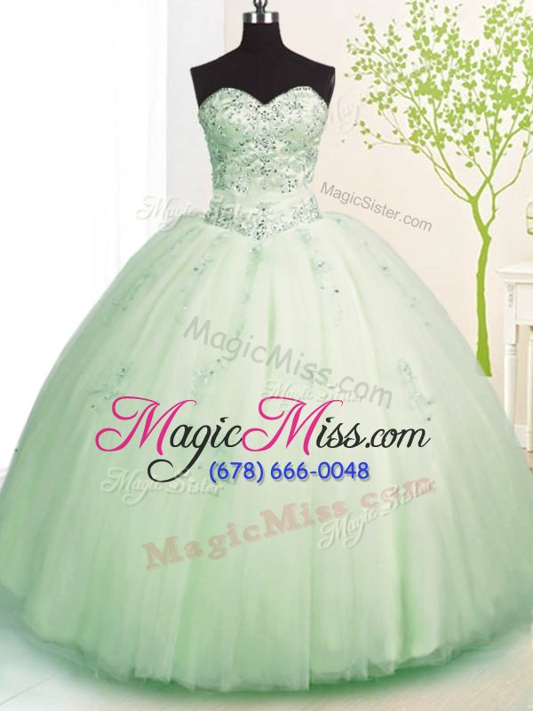 wholesale popular tulle sleeveless floor length 15th birthday dress and beading and appliques