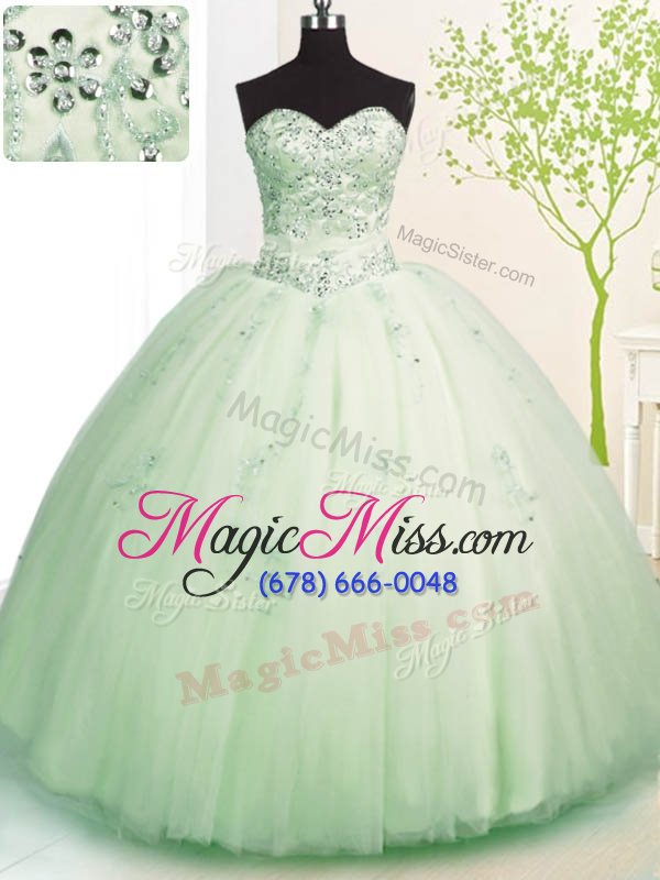 wholesale popular tulle sleeveless floor length 15th birthday dress and beading and appliques