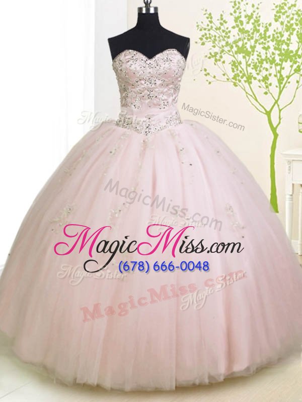wholesale latest tulle sleeveless floor length quinceanera gowns and beading and appliques