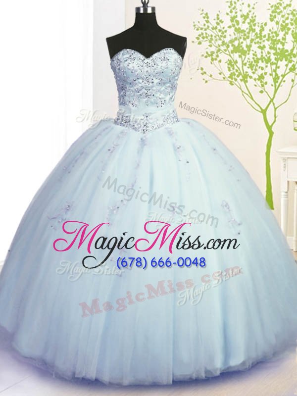 wholesale free and easy light blue quinceanera gowns military ball and sweet 16 and quinceanera and for with beading and appliques sweetheart sleeveless lace up
