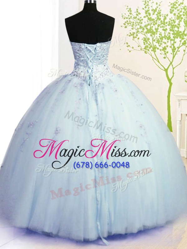 wholesale free and easy light blue quinceanera gowns military ball and sweet 16 and quinceanera and for with beading and appliques sweetheart sleeveless lace up