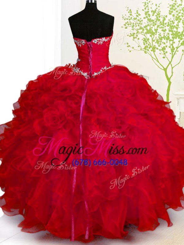 wholesale chic floor length red ball gown prom dress sweetheart sleeveless lace up