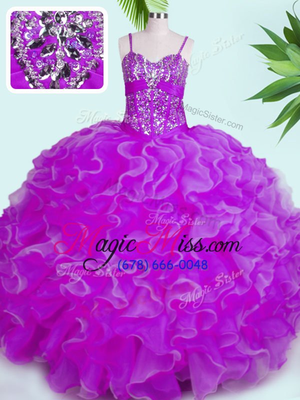 wholesale affordable floor length fuchsia quince ball gowns spaghetti straps sleeveless lace up