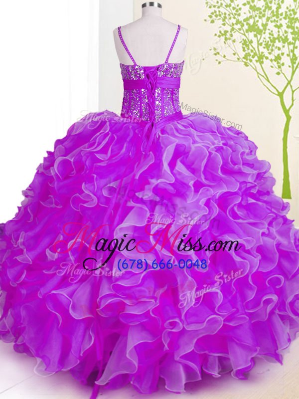 wholesale affordable floor length fuchsia quince ball gowns spaghetti straps sleeveless lace up