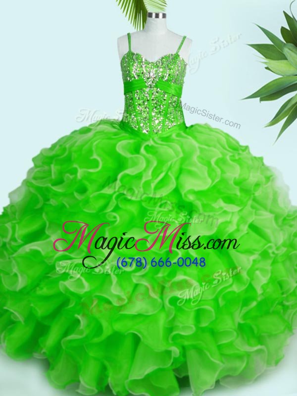 wholesale high class ball gowns quinceanera dresses spaghetti straps organza sleeveless floor length lace up