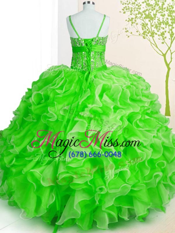 wholesale high class ball gowns quinceanera dresses spaghetti straps organza sleeveless floor length lace up