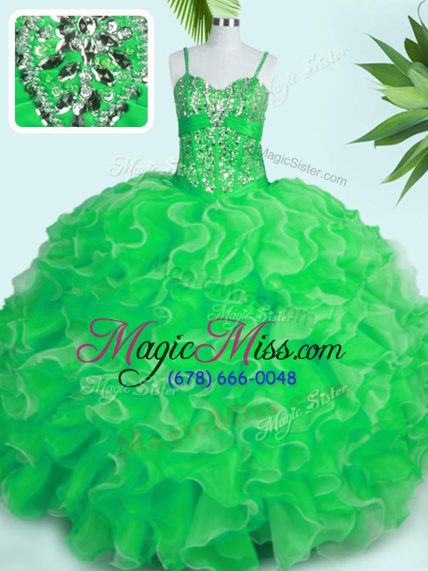 wholesale nice floor length green quinceanera dress spaghetti straps sleeveless lace up