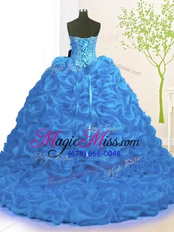 wholesale pretty with train ball gowns sleeveless blue 15th birthday dress brush train lace up