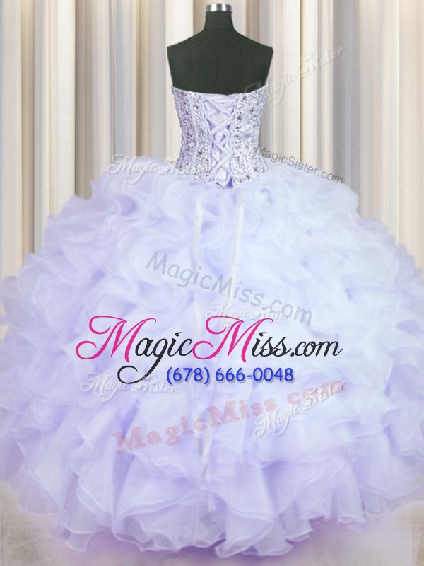 wholesale sophisticated floor length lavender sweet 16 quinceanera dress organza sleeveless beading and ruffles