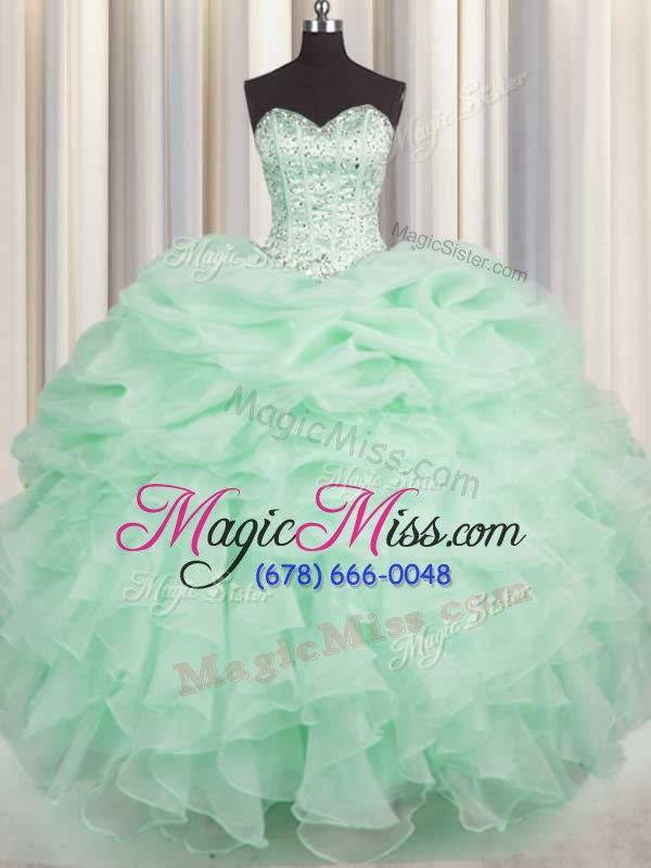 wholesale pretty sleeveless floor length beading and ruffles lace up sweet 16 quinceanera dress with apple green