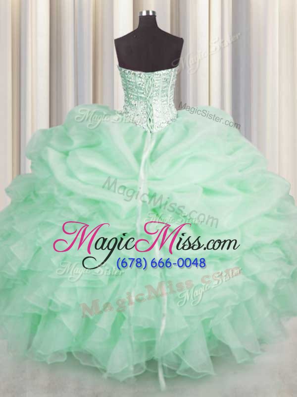 wholesale pretty sleeveless floor length beading and ruffles lace up sweet 16 quinceanera dress with apple green