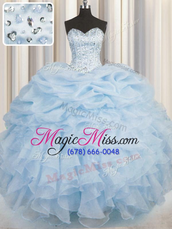 wholesale flirting light blue ball gowns sweetheart sleeveless organza floor length lace up beading and ruffles quince ball gowns