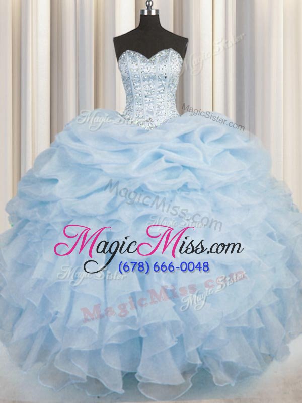 wholesale flirting light blue ball gowns sweetheart sleeveless organza floor length lace up beading and ruffles quince ball gowns