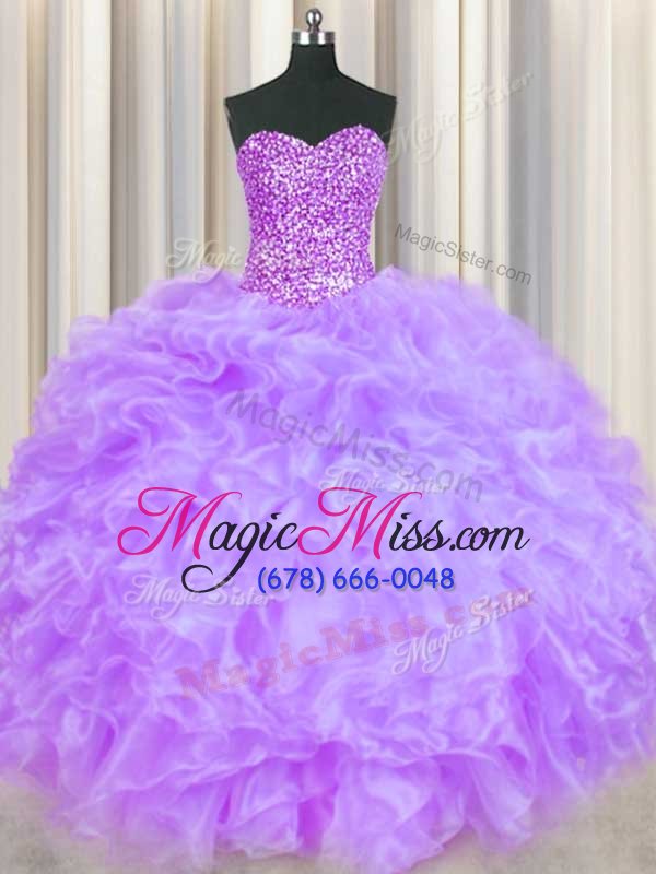 wholesale chic lavender ball gowns organza sweetheart sleeveless beading and ruffles floor length lace up quinceanera gowns