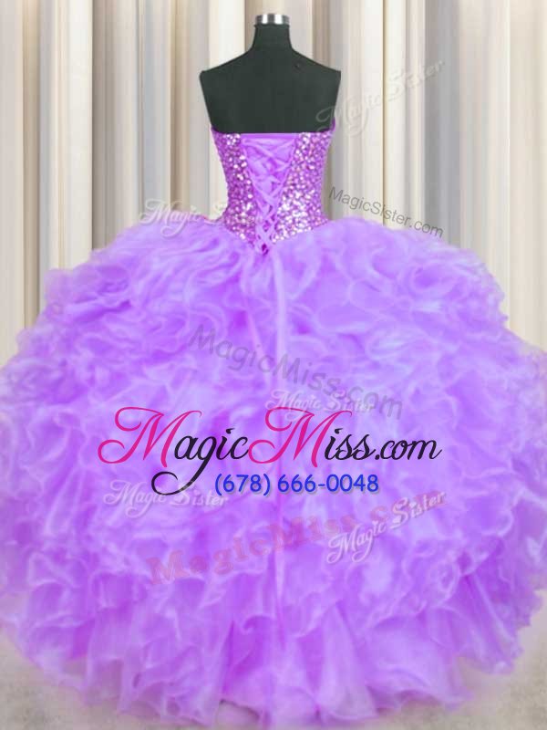 wholesale chic lavender ball gowns organza sweetheart sleeveless beading and ruffles floor length lace up quinceanera gowns