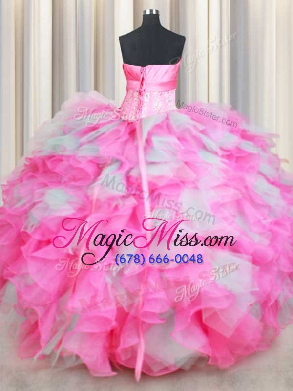 wholesale new style multi-color ball gowns strapless sleeveless organza floor length lace up beading and ruffles and hand made flower sweet 16 dress
