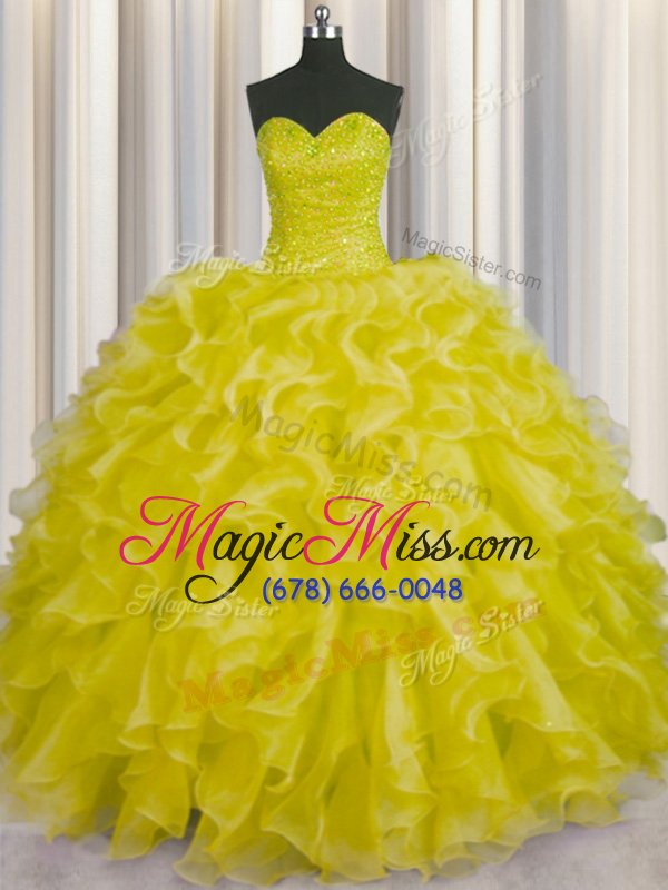 wholesale delicate yellow green ball gowns beading and ruffles sweet 16 dresses lace up organza sleeveless floor length