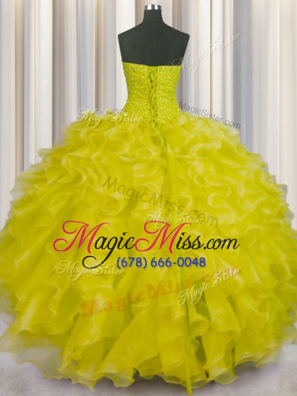 wholesale delicate yellow green ball gowns beading and ruffles sweet 16 dresses lace up organza sleeveless floor length