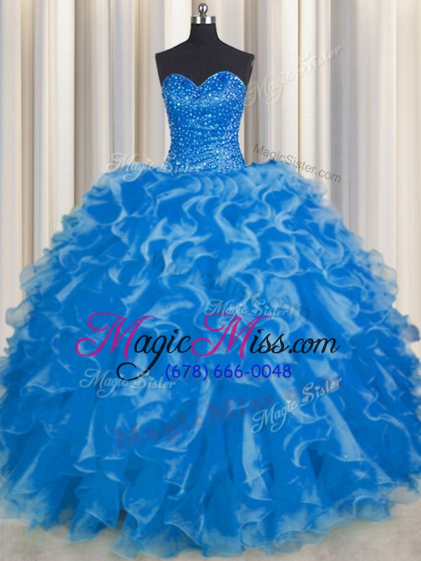 wholesale organza sleeveless floor length 15 quinceanera dress and beading and ruffles