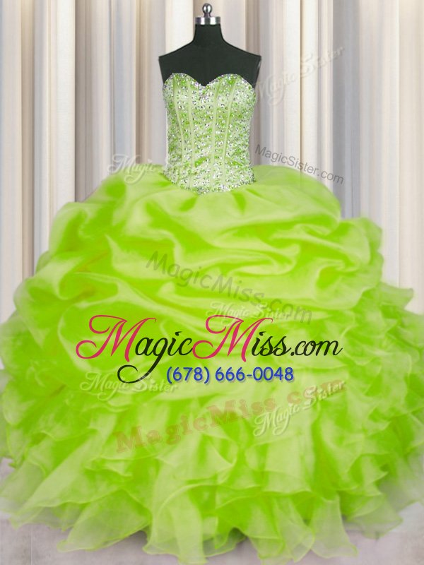wholesale sexy yellow green ball gowns sweetheart sleeveless organza floor length lace up beading and ruffles and pick ups quinceanera gown