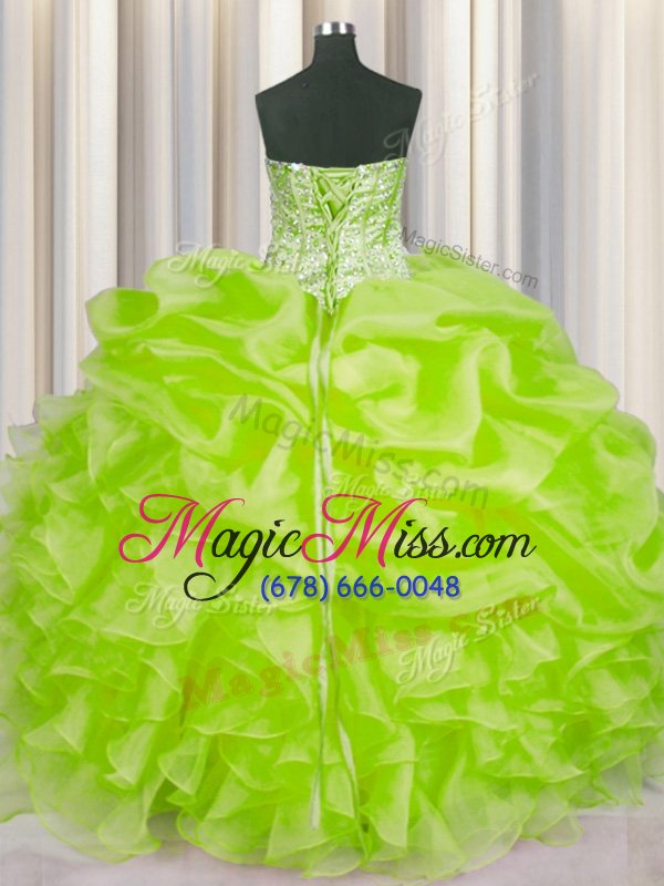 wholesale sexy yellow green ball gowns sweetheart sleeveless organza floor length lace up beading and ruffles and pick ups quinceanera gown