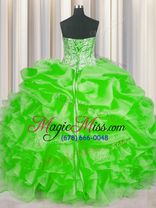 wholesale hot sale sleeveless floor length beading and ruffles and pick ups lace up 15 quinceanera dress with
