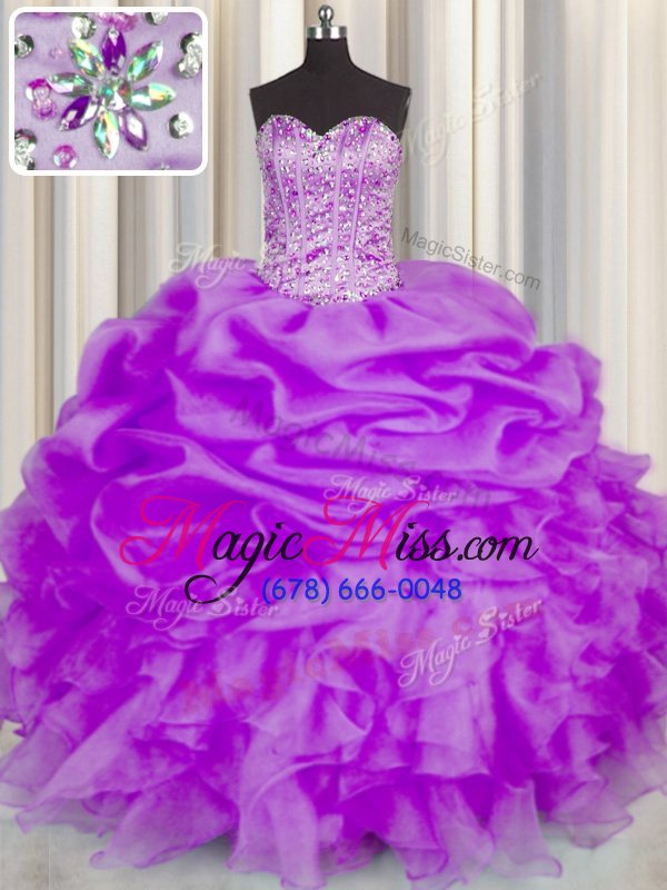wholesale on sale purple sweetheart neckline beading and ruffles and pick ups vestidos de quinceanera sleeveless lace up