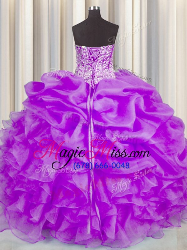 wholesale on sale purple sweetheart neckline beading and ruffles and pick ups vestidos de quinceanera sleeveless lace up
