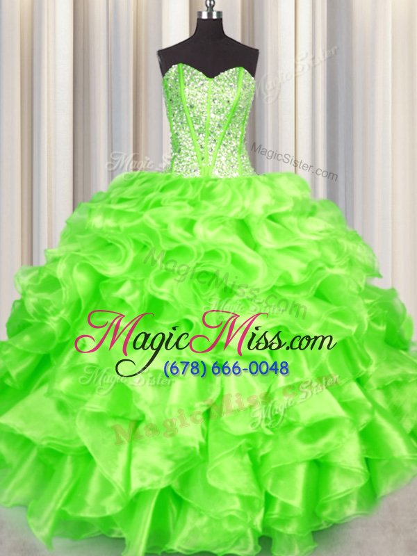 wholesale super organza lace up sweetheart sleeveless floor length ball gown prom dress beading and ruffles