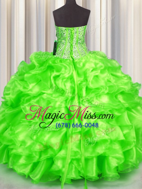 wholesale super organza lace up sweetheart sleeveless floor length ball gown prom dress beading and ruffles