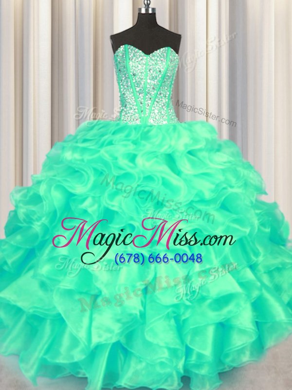 wholesale sweetheart sleeveless lace up ball gown prom dress turquoise organza