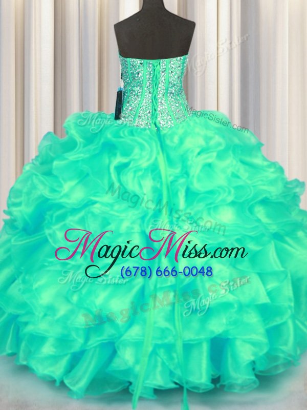 wholesale sweetheart sleeveless lace up ball gown prom dress turquoise organza