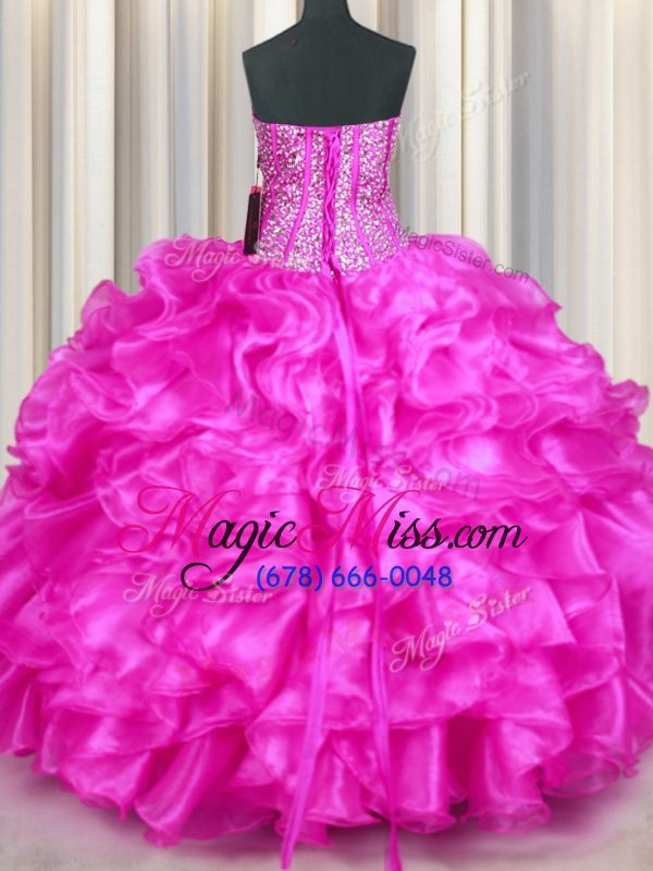 wholesale latest sweetheart sleeveless lace up vestidos de quinceanera fuchsia organza