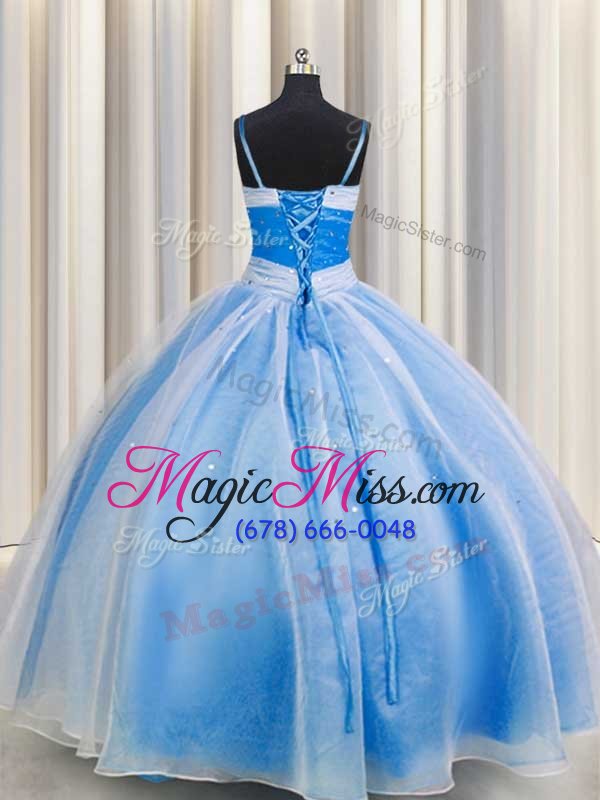 wholesale artistic sequins ball gowns quinceanera gowns baby blue spaghetti straps chiffon sleeveless floor length lace up