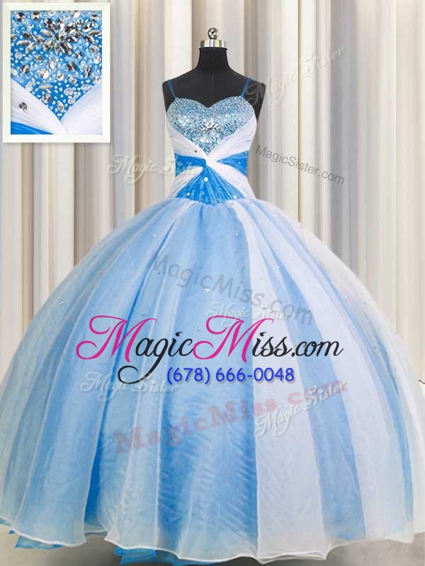 wholesale artistic sequins ball gowns quinceanera gowns baby blue spaghetti straps chiffon sleeveless floor length lace up