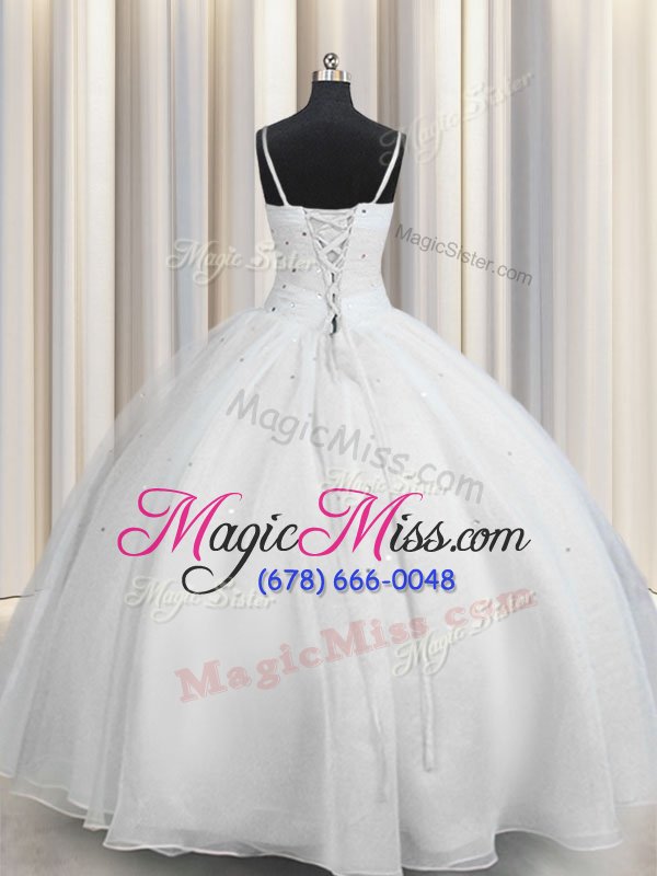 wholesale beauteous ball gowns vestidos de quinceanera white spaghetti straps organza sleeveless floor length lace up