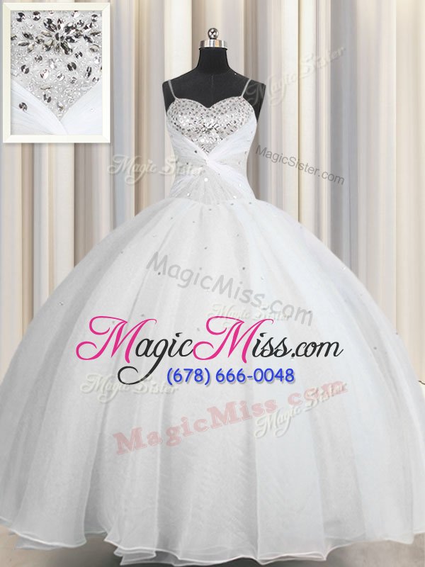 wholesale beauteous ball gowns vestidos de quinceanera white spaghetti straps organza sleeveless floor length lace up