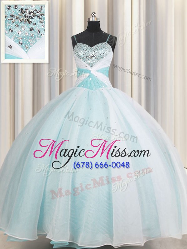 wholesale fine ball gowns vestidos de quinceanera aqua blue spaghetti straps organza sleeveless floor length lace up